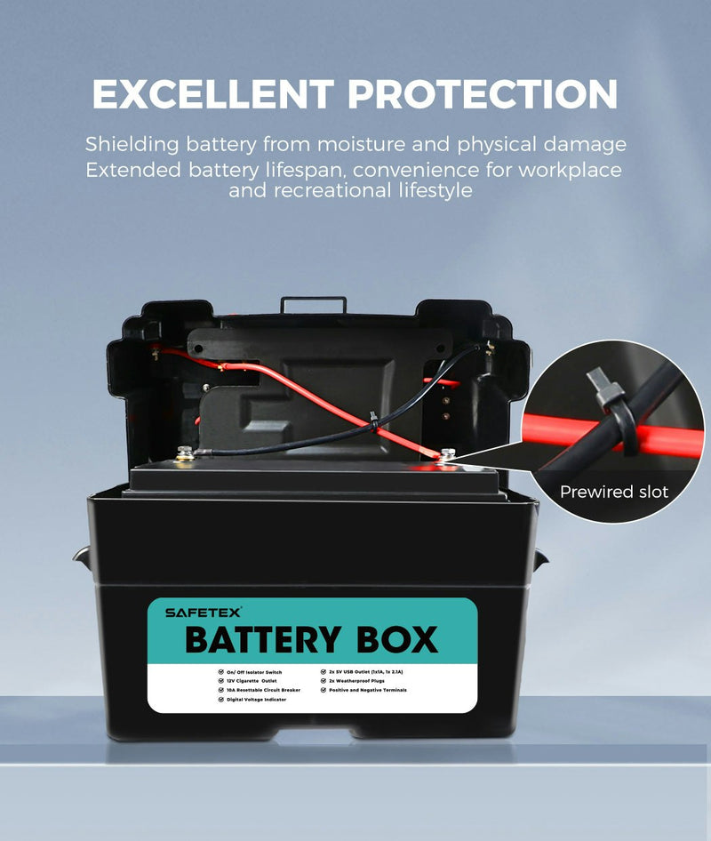 AGM Battery 12V 170Ah Deep Cycle with Battery Box Anderson Plug 2x USB Caravan