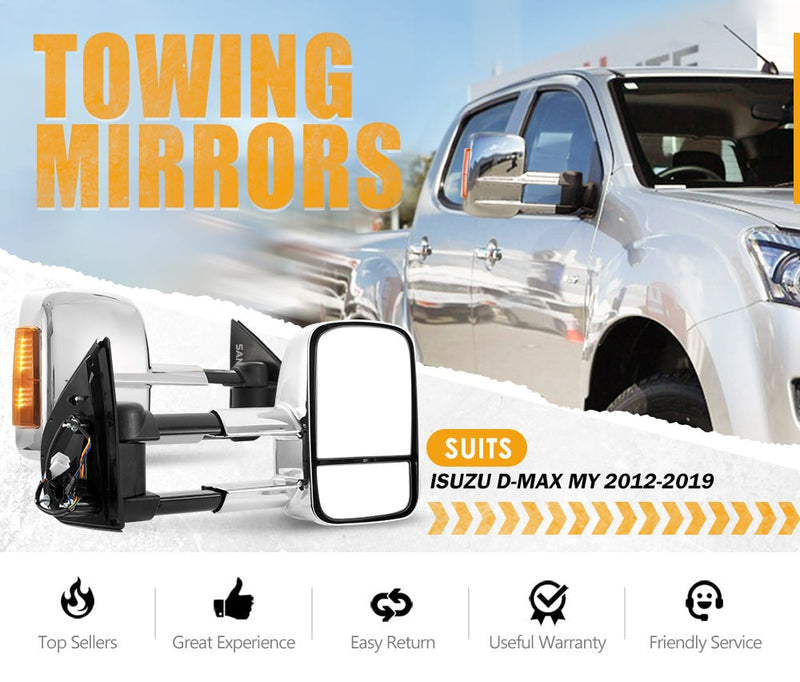 Pair Chrome Extendable Towing Mirrors Gen1 for Isuzu D-MAX MY2012-MY2019