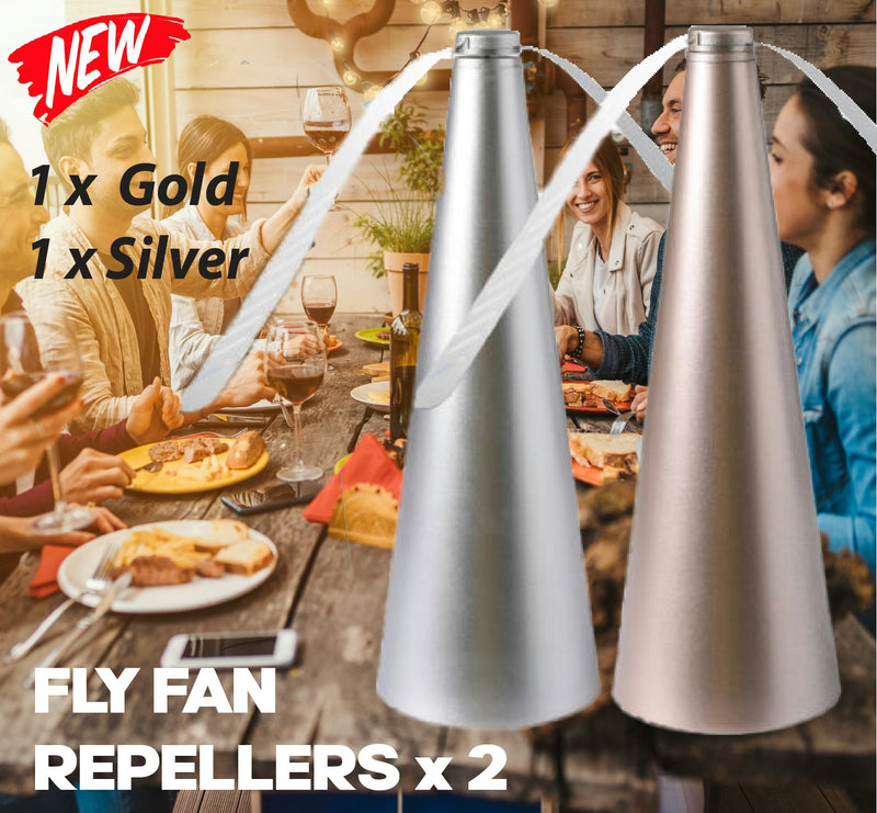 Fly Fan Repeller - 1 x Gold, 1 x Silver Pack