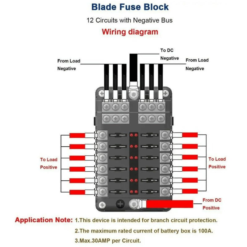 Exotronic 12 Blade Fuse Holder w/ Negative Bus Bar & Cover