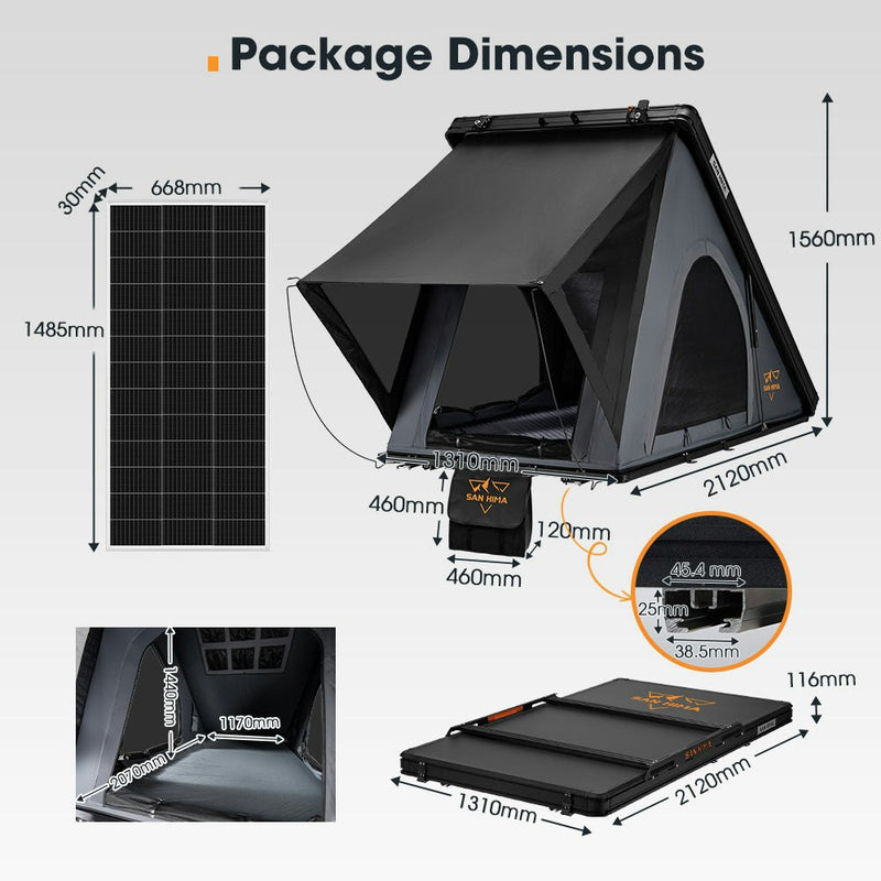 San Hima Kalbarri Lite Rooftop Tent Hardshell Grey+200W Solar Panel+Ladder&Rack