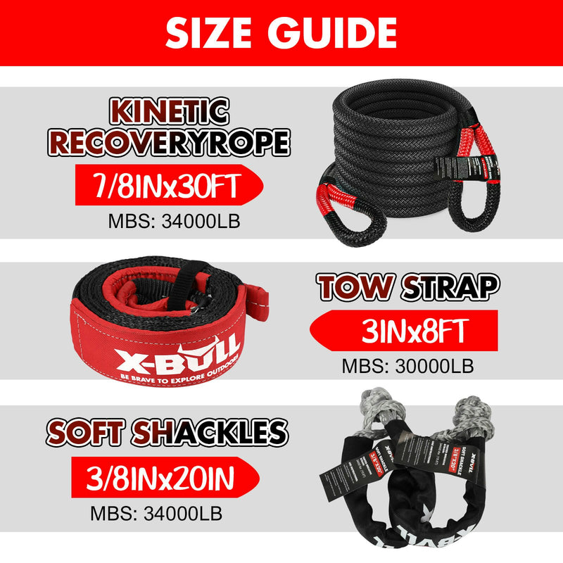 4WD Recovery Kit Kinetic Recovery Rope With 12000LBS Electric Winch 12V Winch 4WD 4X4 Offroad