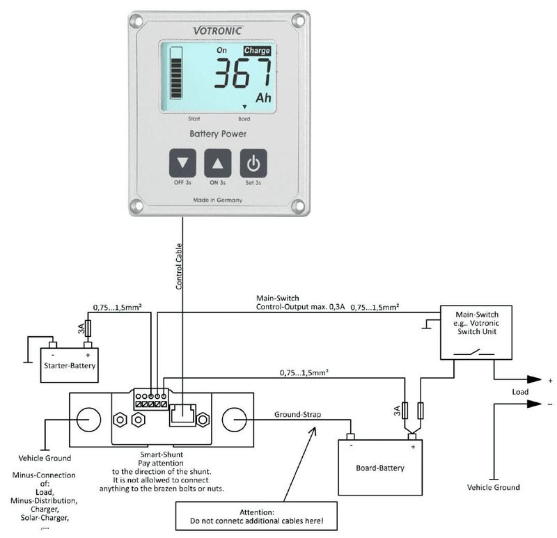 Votronic 200A Battery Monitor with Remote Display - 200S