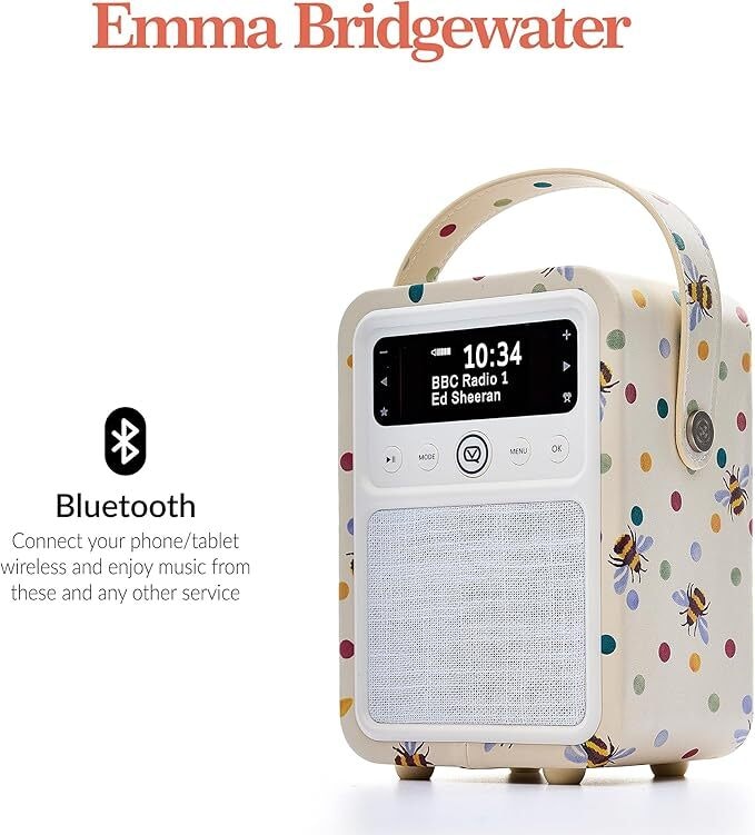 VQ Monty DAB+ Digital FM Radio/Bluetooth Speaker Emma Bridgewater Polka Bee