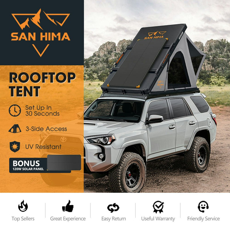 San Hima Kalbarri Roof Top Tent Hardshell With Roof Rack + 120W Solar Panel