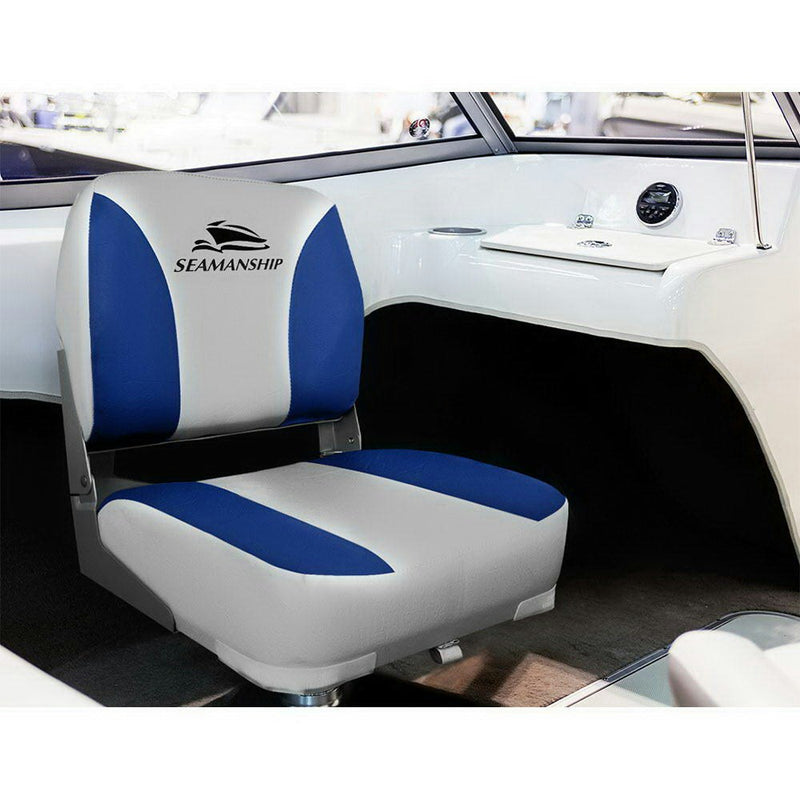 Set of 2 Folding Swivel Boat Seats - Grey & Blue