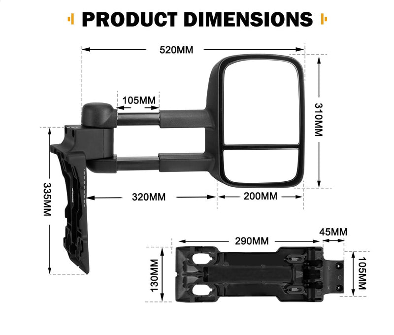 SAN HIMA Extendable Towing Mirrors Gen1 Pair  For Toyota Landcruiser 70-79 1984-Current