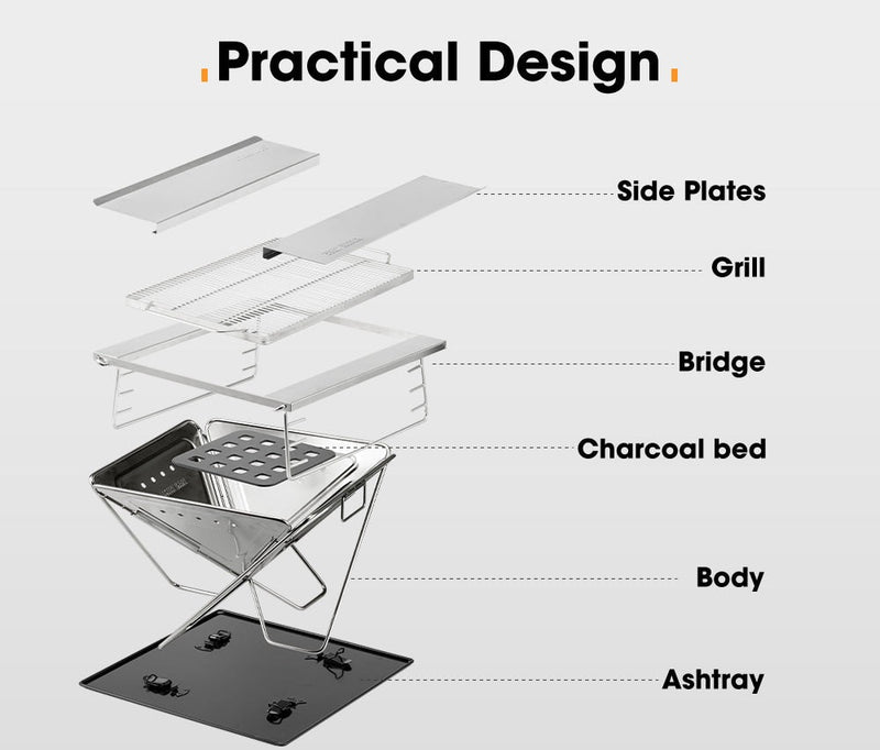 SAN HIMA Portable Fire Pit Large Size Folding Stainless Steel BBQ Grill Outdoor