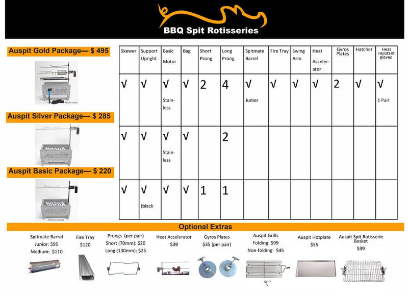 Auspit Silver Compact Portable Spit Rotisserie Package (Firepit Not Included)