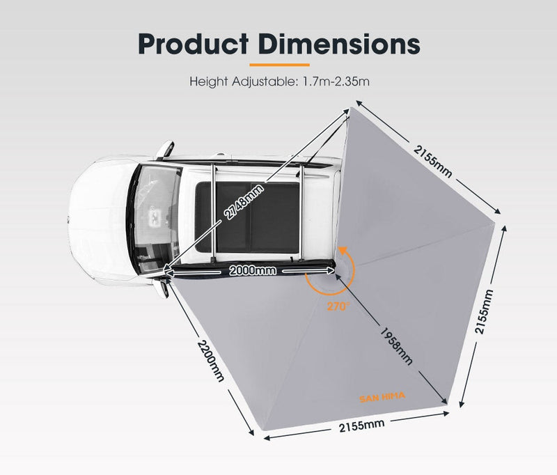 San Hima 270 Degree Free-Standing Awning 600D Double-Ripstop Oxford 4X4 UPF50+