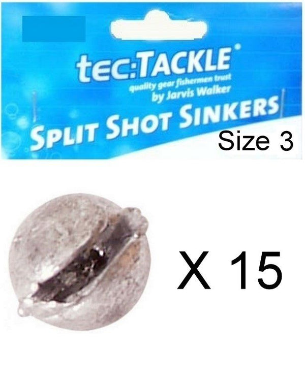 15 x Jarvis Walker 3 Split Shot Sinkers - Pre Packed 3 Split Shot Fishing Sinkers