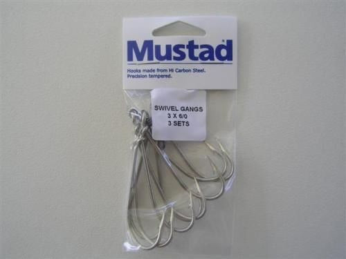 Mustad Pre-Rigged Swivel Gang Hooks 6/0 3 Hooks 3 Sets