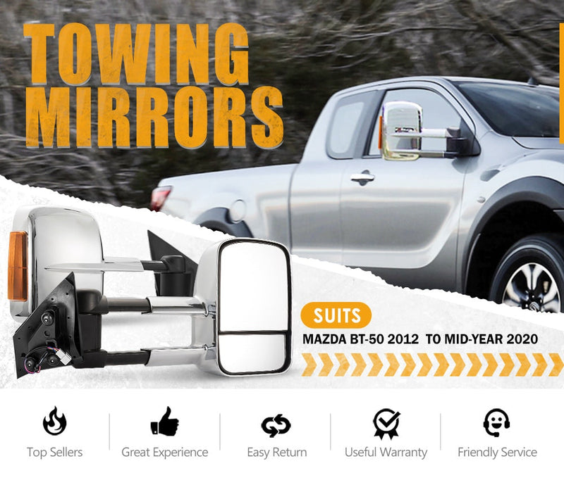 Pair Extendable Towing Mirror Gen1 for Mazda BT-50 2012 to Mid-Year 2020 W/ Indicators