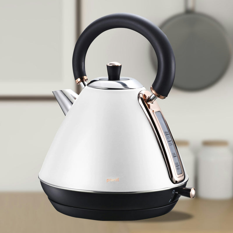 Pronti 1.7L Rose Trim Collection Kettle - White