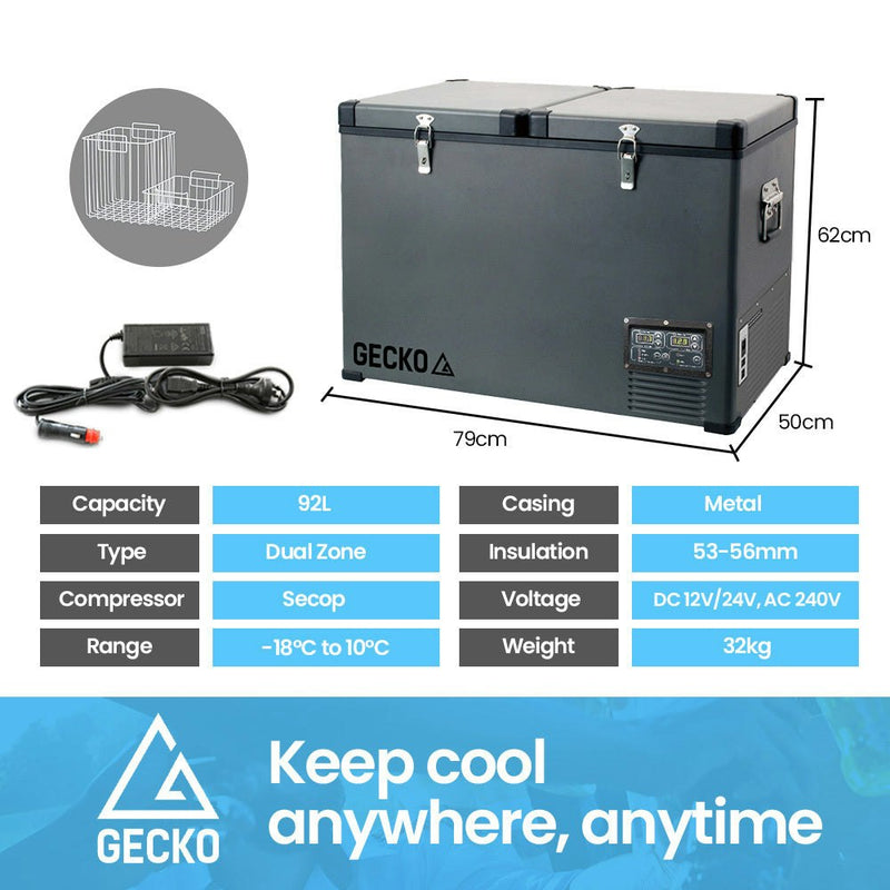 NNEMB 92L Dual Zone Portable Fridge / Freezer-SECOP Compressor-for Camping-Car-Caravan