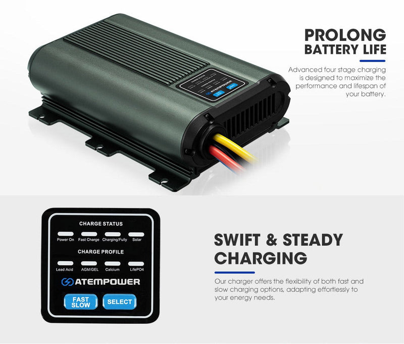 ATEM POWER 12V 60A DC to DC Battery Charger MPPT Dual Battery  AGM Lithium LifePO4