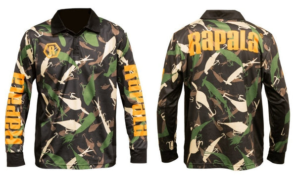 Rapala Camo Long Sleeve Tournament Fishing Shirt-UPF 30+ Collared Fishing Jersey