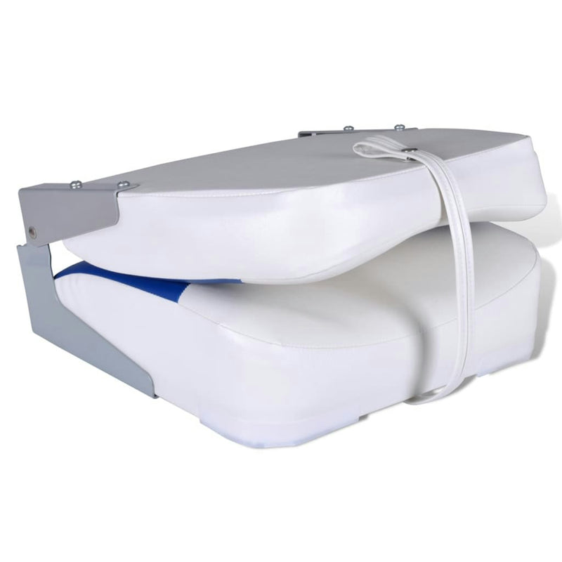 Boat Seats 2 pcs Foldable Backrest With Blue-white Pillow 41x36x48 cm