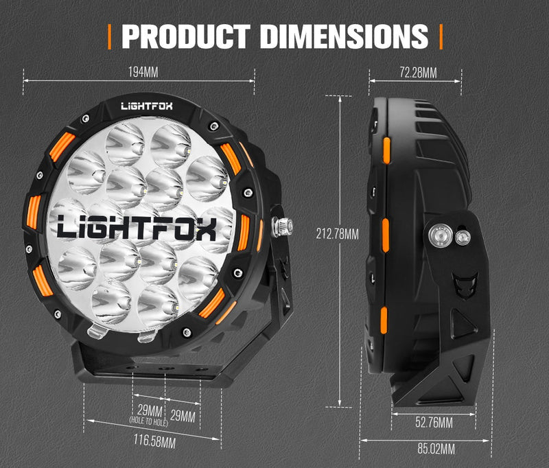 LIGHTFOX 7inch OSRAM LED Driving Spot Lights 1Lux@816m(Pair) 12,603Lumens