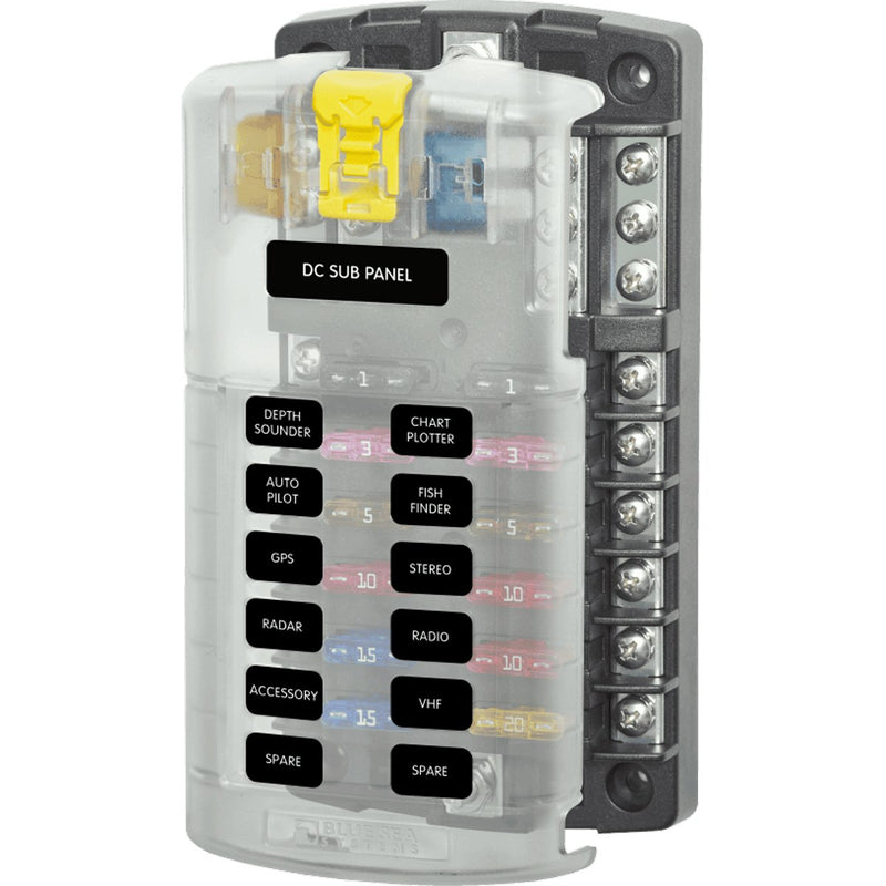 Blue Sea ST Blade Fuse Block/Holder – 12 Circuits w/ Negative Bus & Cover