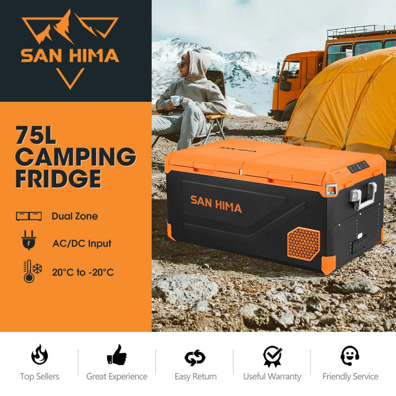 San Hima Portable Camping Fridge Freezer 75L Dual Zone Caravan Car Cooler 4WD