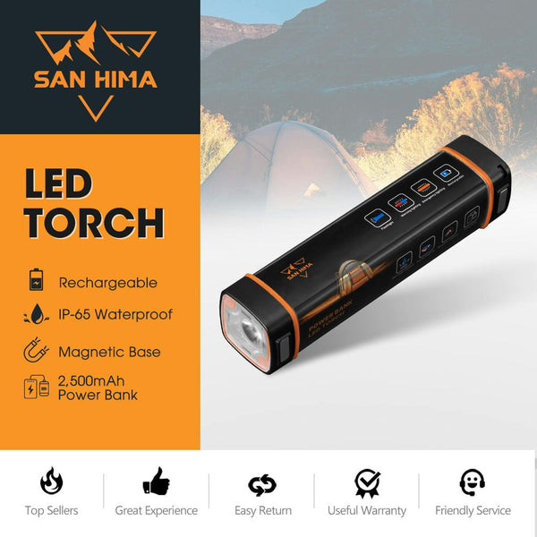 San Hima LED Torch Light Power Bank Lithium Flashlight USB Rechargeable