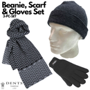 3pc Set Mens Charcoal Fine Knit Beanie Hat Dents Knit Scarf Thinsulate Gloves
