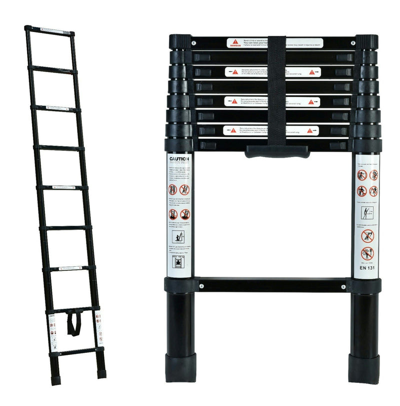 Black 2.6m Portable telescopic ladder with carry bag