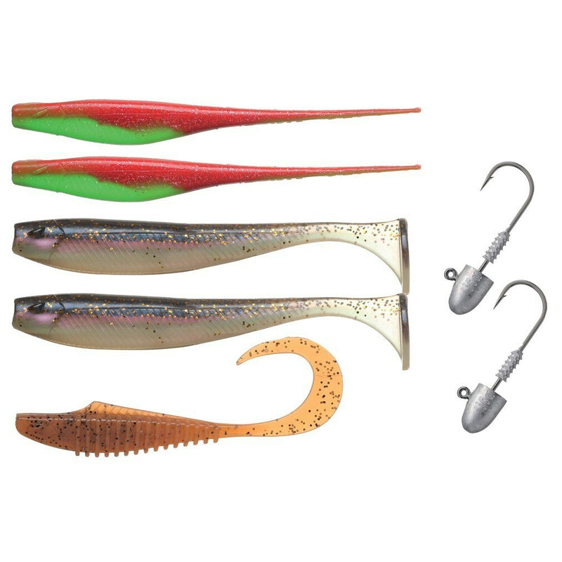 Bite Science 7 Piece Multi-Pack of Assorted Inshore Soft Plastics and Jigheads