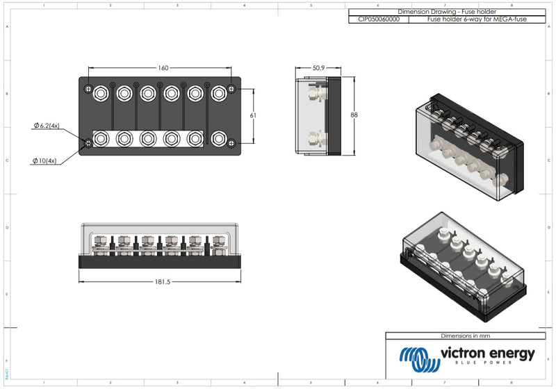 Victron Fuse holder 6-way for MEGA-fuse