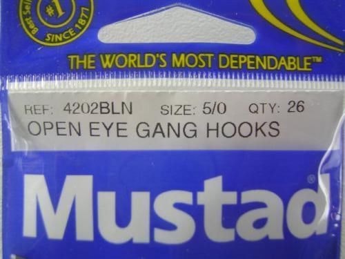 Size 5/0 Mustad 4202bln M.T Point Gang Hooks Chem Sharp Qty 26 Fishing Hooks