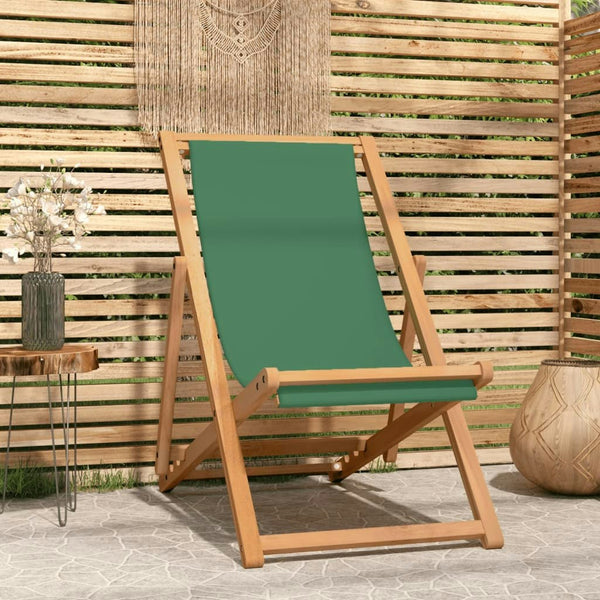 Folding Beach Chair Solid Teak Wood Green