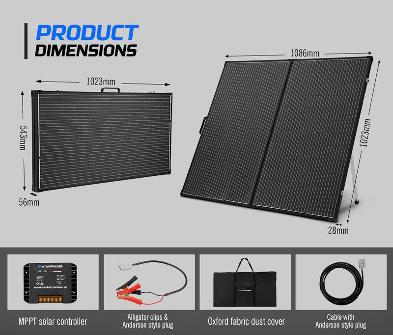 Atem Power 200W Folding Solar Panel Kit 12V Battery Charger Power Mono