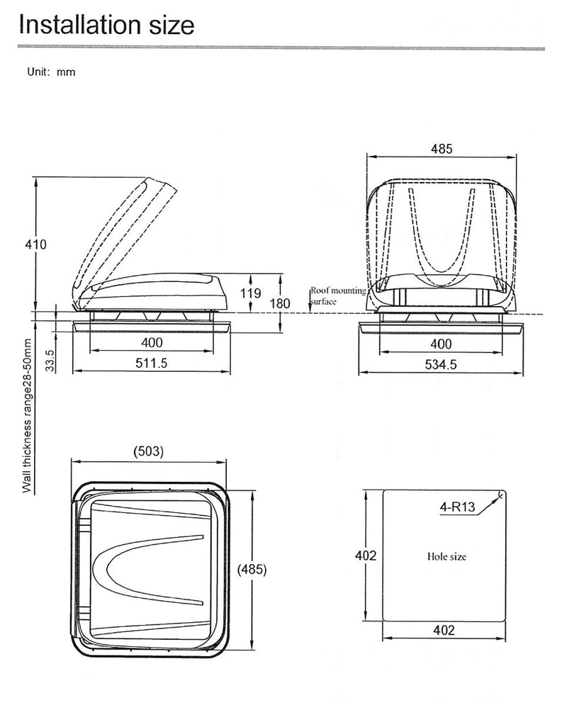 Caravan LED Roof Hatch 400x400