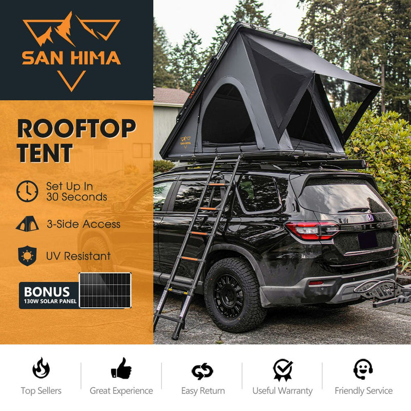 San Hima Kalbarri Lite Rooftop Tent Hardshell Grey+130W Solar Panel+Ladder&Rack