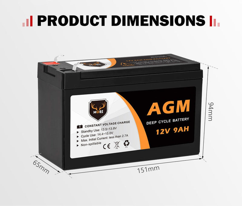 MOBI 12V 9AH AGM Battery Deep Cycle Battery AMP Lead Acid SLA Solar