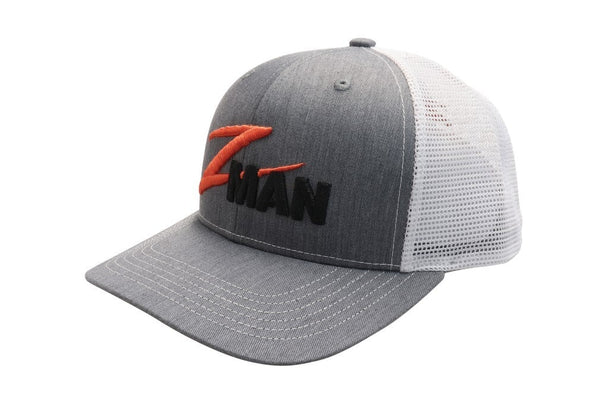 Zman Heather Grey/White Premium Trucker Cap - Fishing Hat with Snap Closure