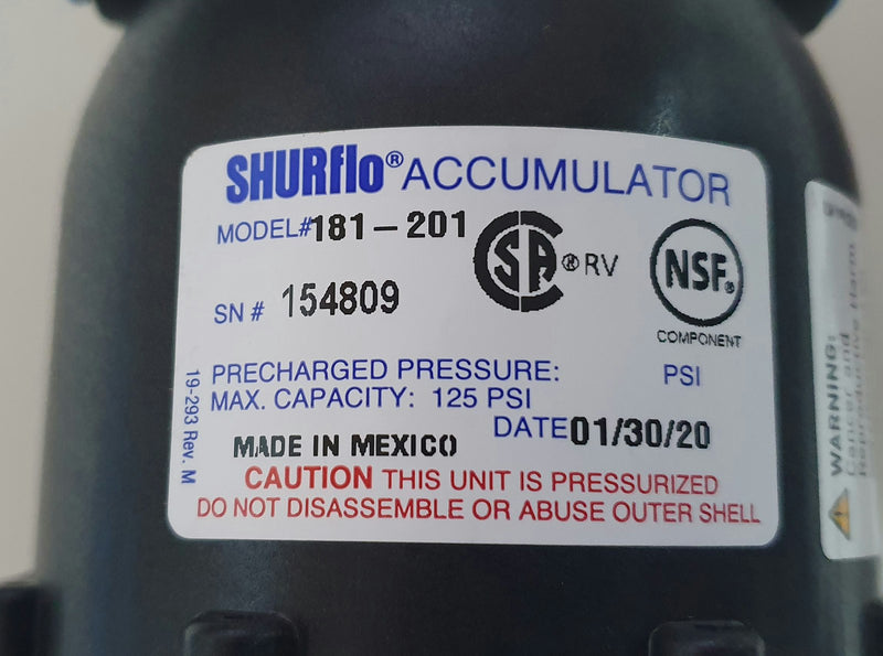 Shurflo Pre-Pressurised Accumulator Tank 4008 4009