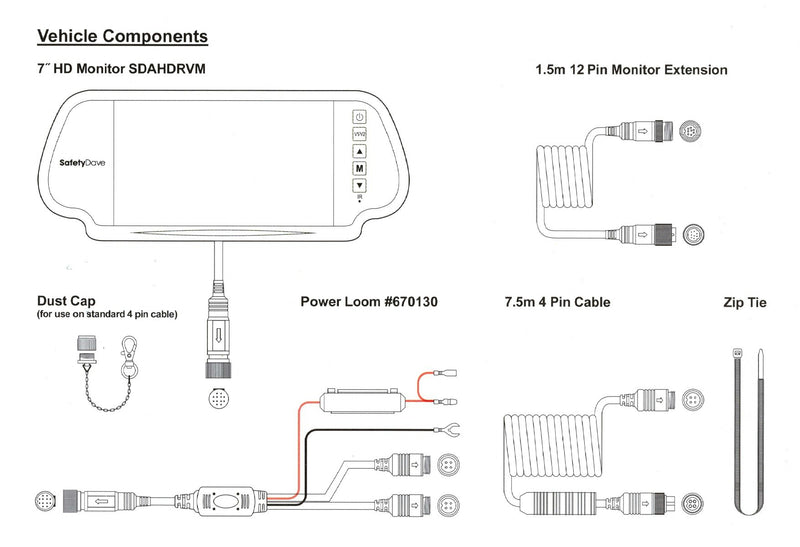 SafetyDave 7" AHD Mirror Rear Vision Kit (92° AHD Eyeball Camera)
