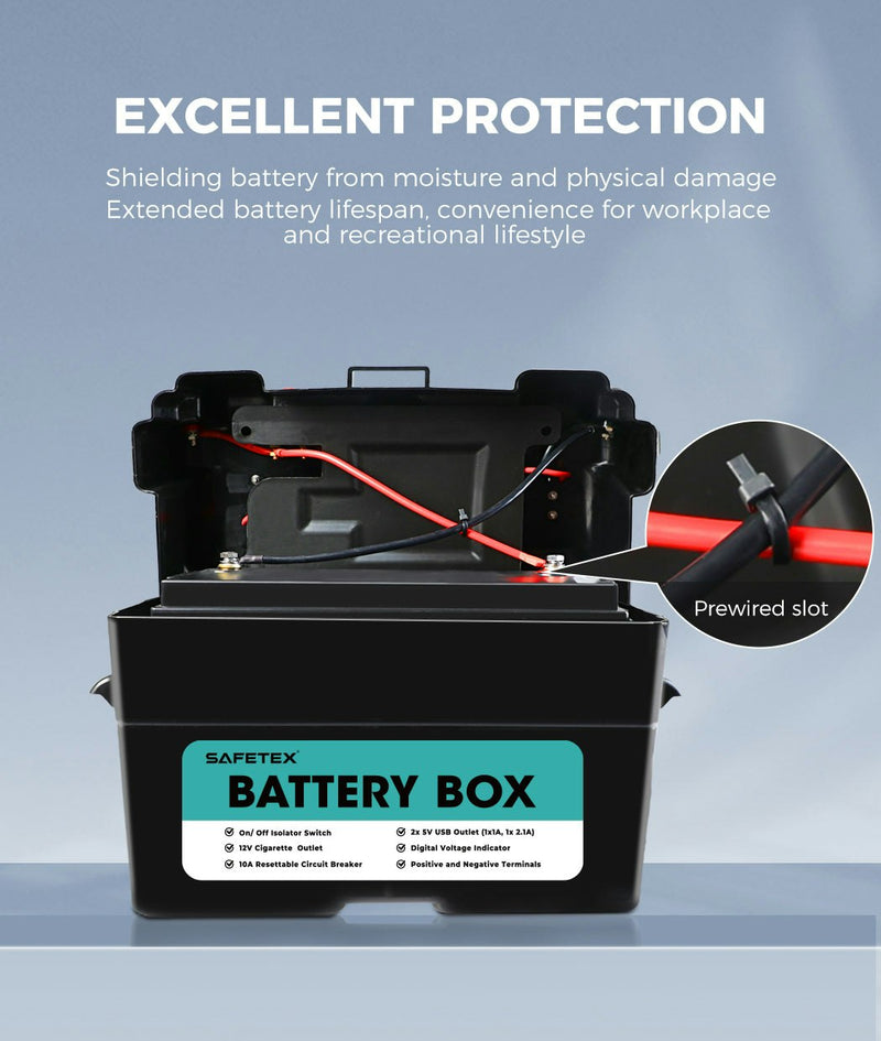 12V 170Ah AGM Battery Deep Cycle with Battery Box Dual USB Caravan Camping Solar