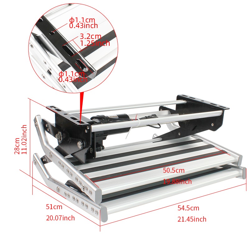 Black Double 12v Electric Caravan Step with LED Light