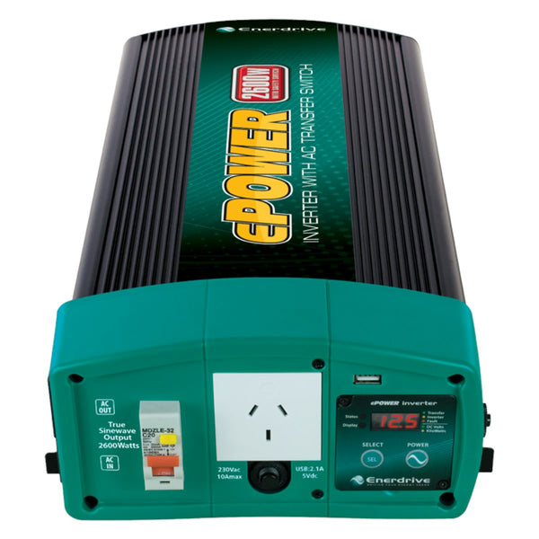 Enerdrive ePOWER 2600W 12V True Sine Wave Inverter with AC Transfer & Safety Switch