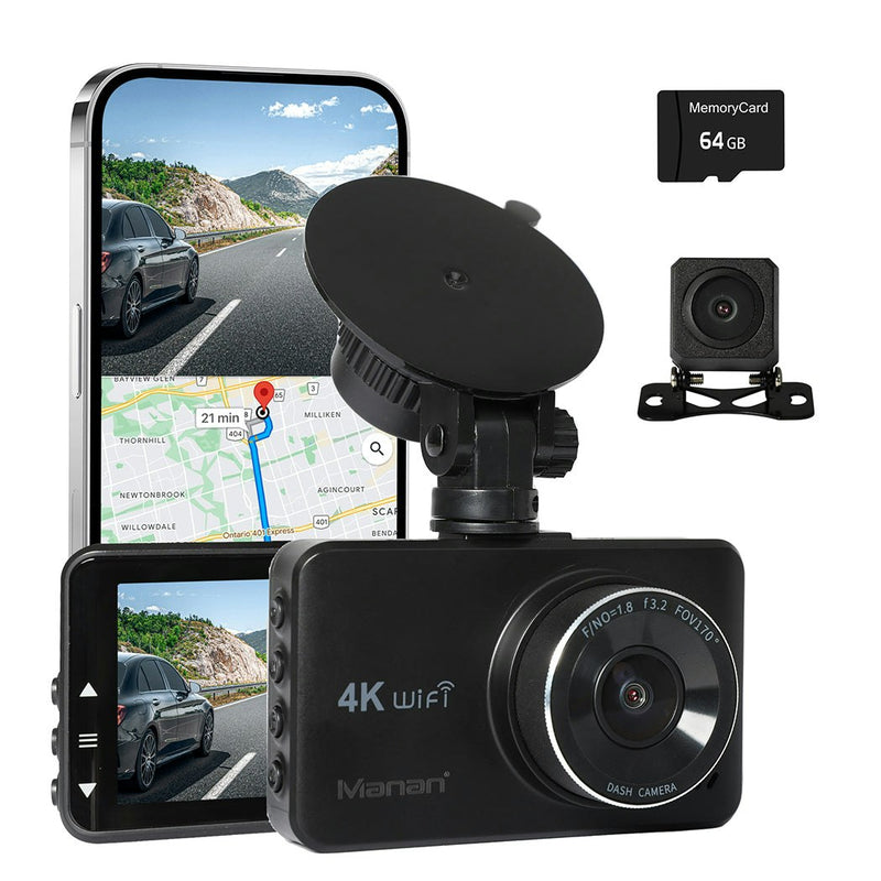 Dual Dash Camera Front Rear View Car Truck Bus Reversing Parking Wifi 4K GPS 64G