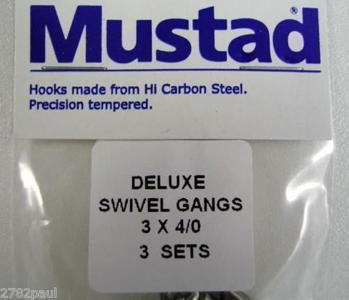 Mustad Pre-Rigged Deluxe Swivel Gang Hooks 4/0 X 3 Sets