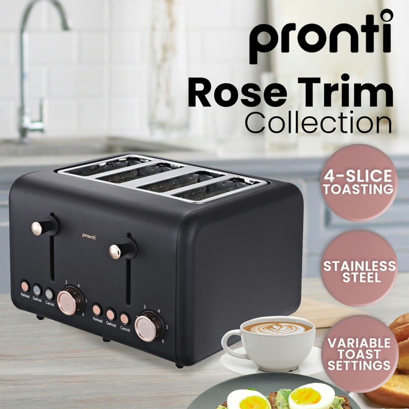 Pronti Kettle, Pronti Toaster and HomeMaid Coffee Machine Breakfast Set - Black