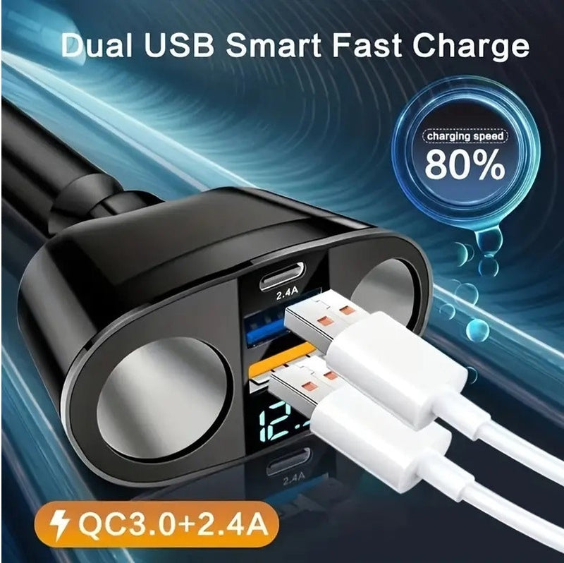 5-Port Car - Quick Charge 3.0 USB/Type-C Adapter 12V TWIN