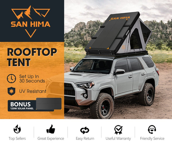 San Hima Kalbarri Roof Top Tent Hardshell With Roof Rack + 120W Solar Panel