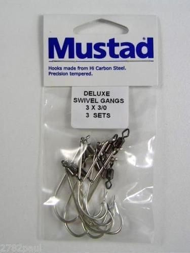 Mustad Pre-Rigged Deluxe Swivel Gang Hooks 3/0 X 3 Sets