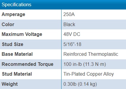 Blue Sea Terminal Feed Through Connector - 5/16 Studs Black