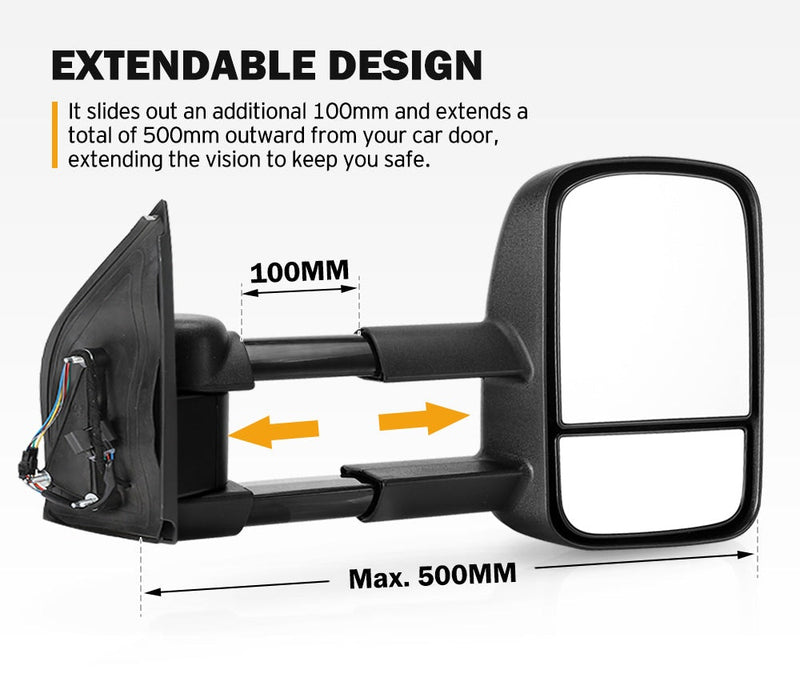 Pair Extendable Towing Mirrors for Nissan Navara D40/550 2005-2015